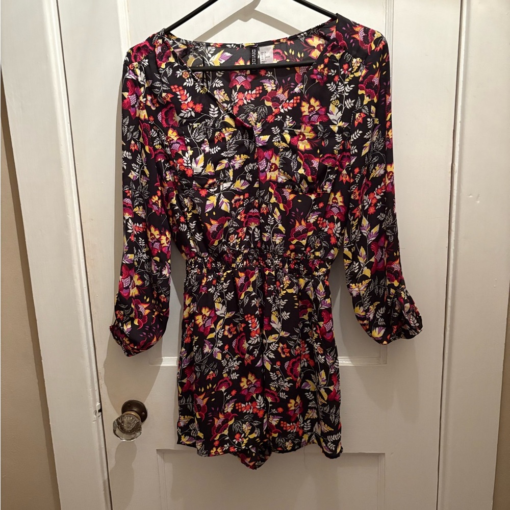 Divided Black and Pink 3/4 Sleeve Blouse with Peter Pan Collar